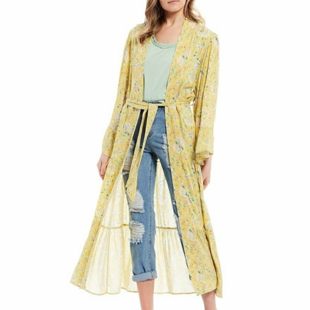 Chelsea and Violet C&V Yellow Tiered Boho Floral Long Duster Robe – Small - Picture 1 of 5